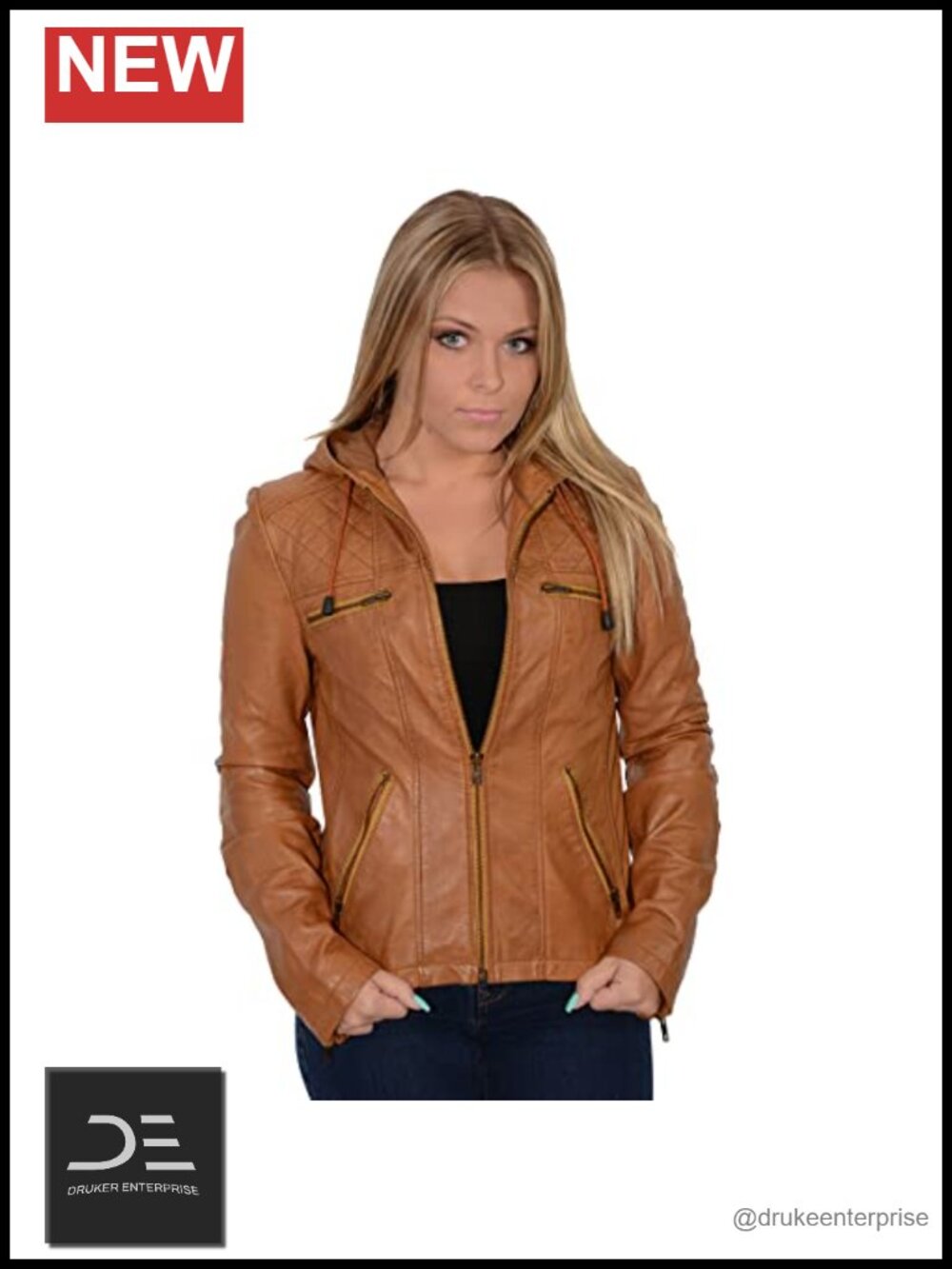 Soft Touch Lambskin Leather Jacket with Hood, Zip Front, YKK Zippers